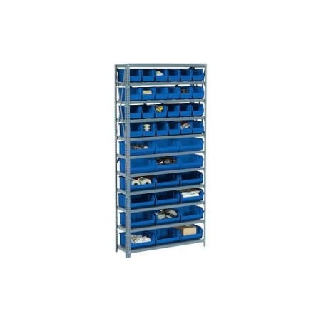 Steel Open Shelving With 16 Blue Plastic Stacking Bins 5 Shelves - 36x18x39